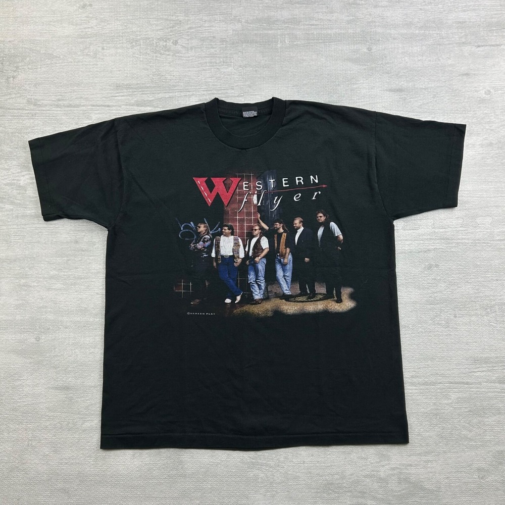 Vintage 90s Western Flyer Shirt Size XL Black Country Music Band Concert Tee